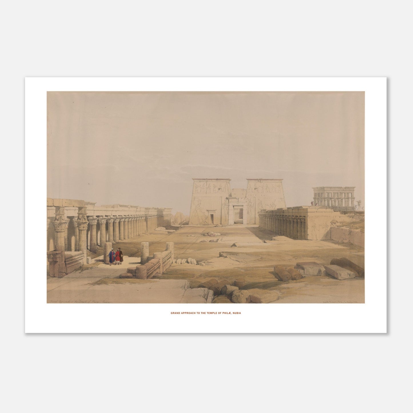 Grande approche du temple de Philæ, Nubie - lithographie de David Roberts (1838). - Taille 42x59,4 cm (A2)