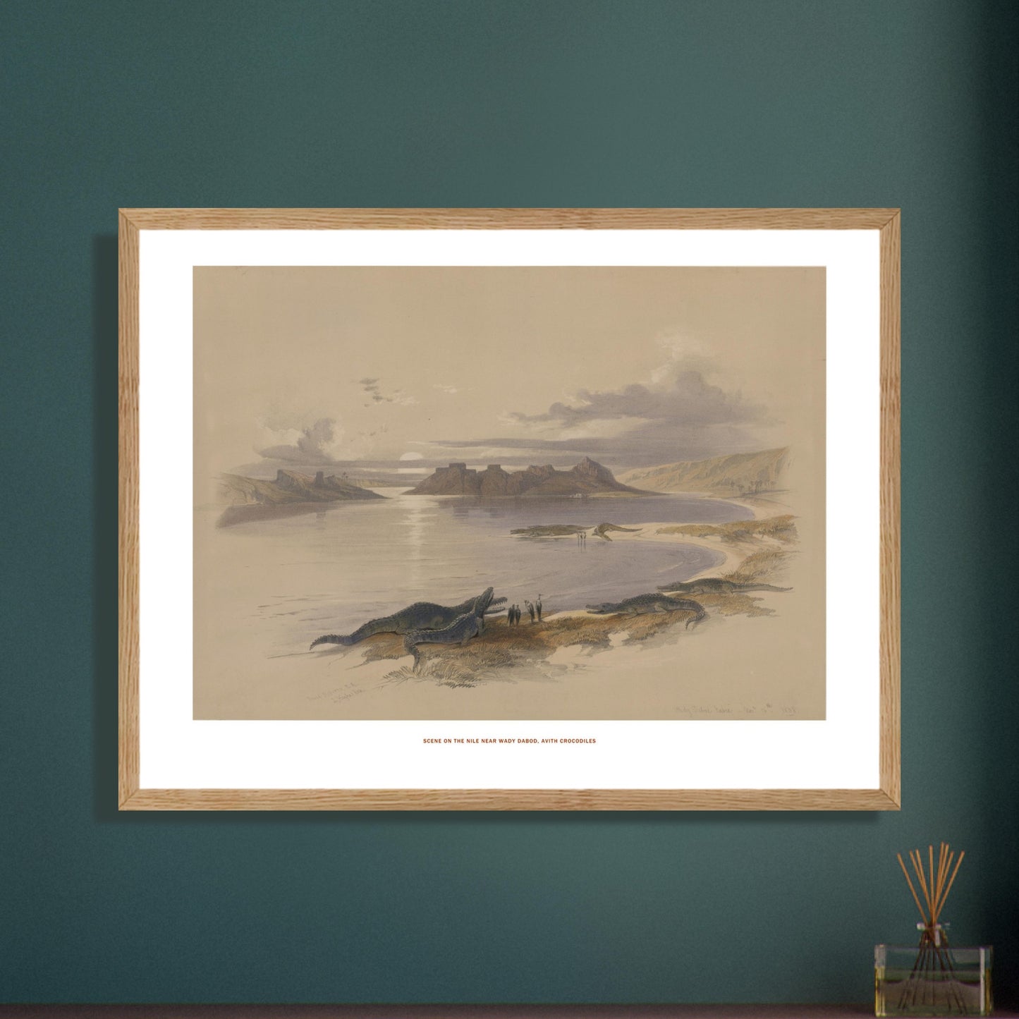 Gravure ancienne du Nil près de Wadi Dabod avec crocodiles, David Roberts. Lithographie d'une scène sur le Nil près de Wadi Dabod, montrant des crocodiles sur la rive et des ruines antiques à l'horizon Image d'illustration 7