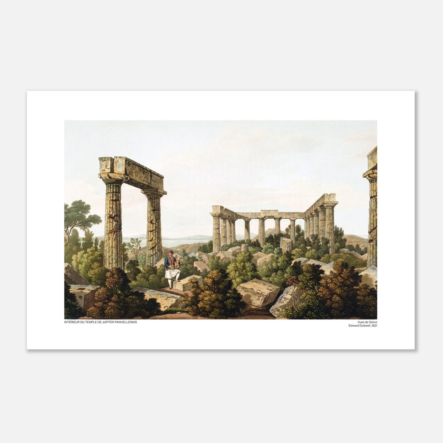 Intérieur du temple de Jupiter Panhellenius - Illustration des Vues de Grèce par Edward Dodwell - Taille 40x60 cm
