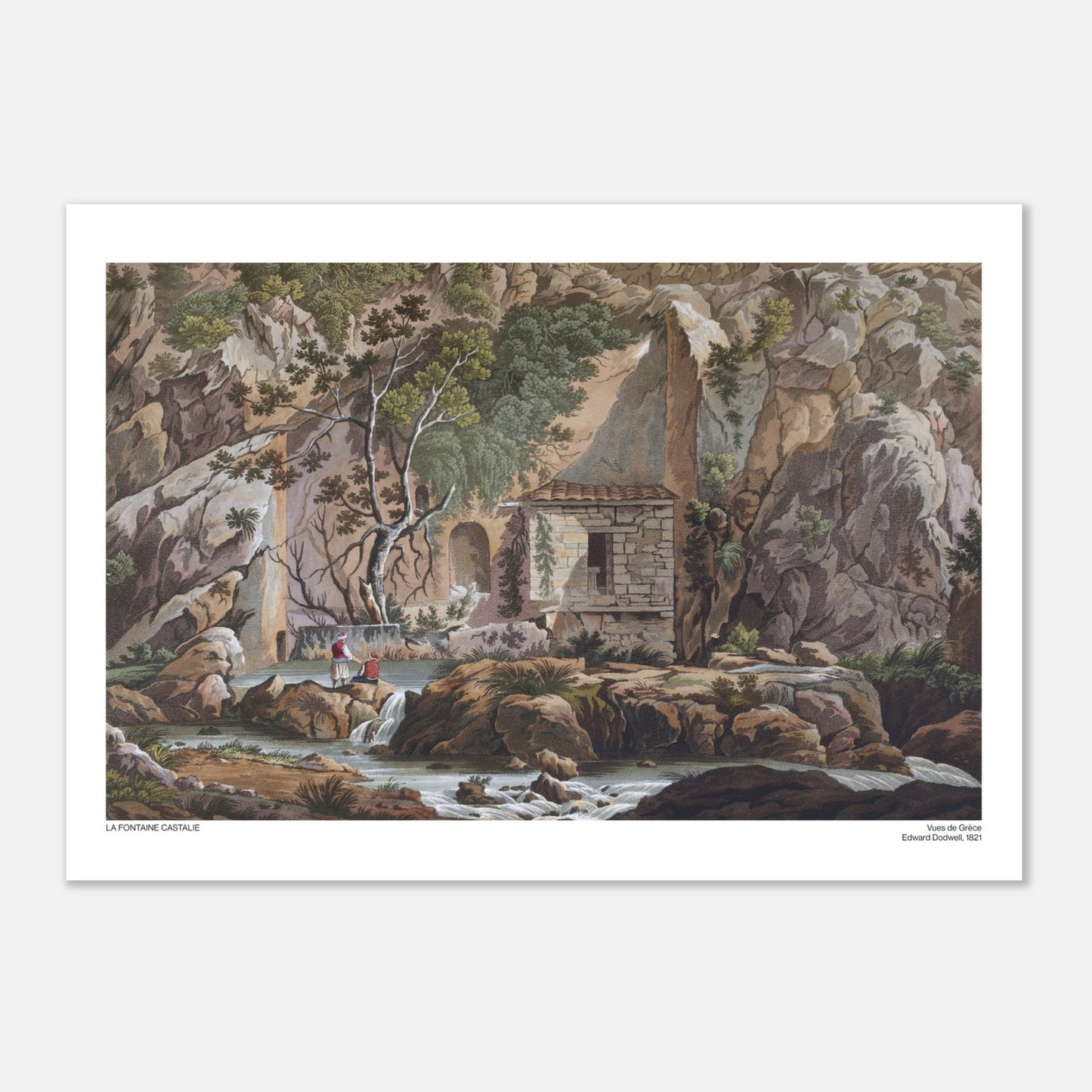 La fontaine Castalie - Illustration des Vues de Grèce par Edward Dodwell - Taille 29,7x42 cm (A3)