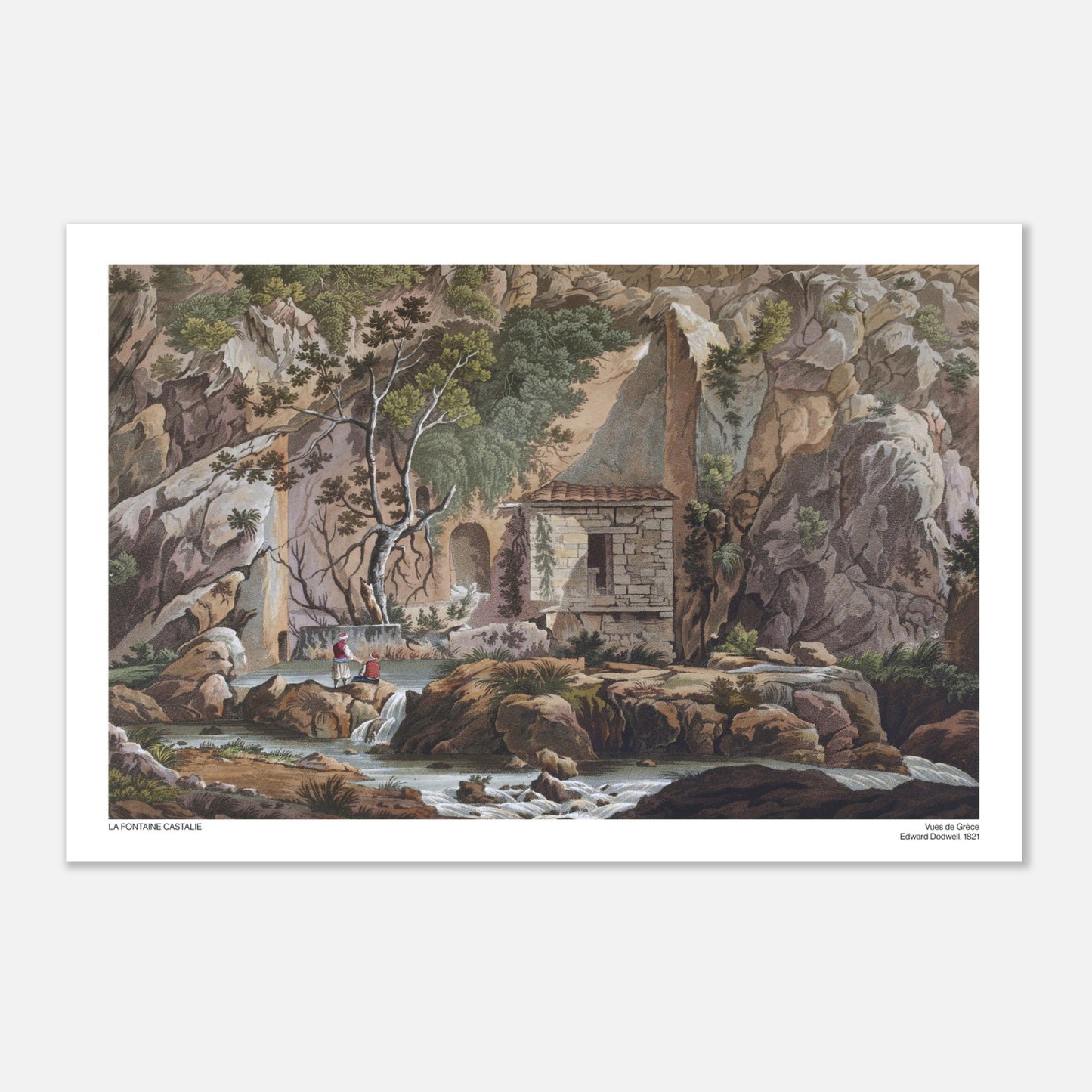 La fontaine Castalie - Illustration des Vues de Grèce par Edward Dodwell - Taille 40x60 cm