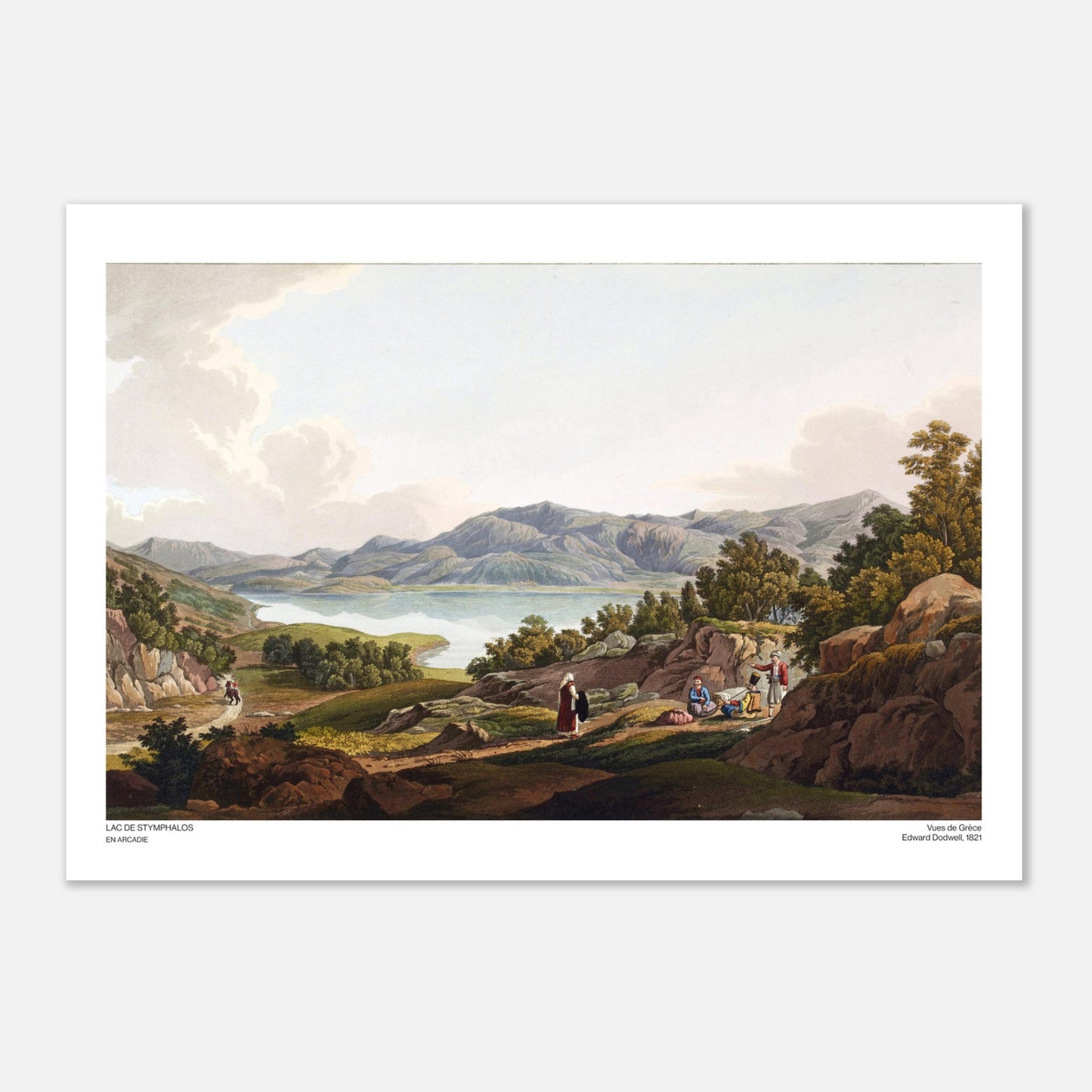 Lac de Stymphalos, en Arcadie - Illustration des Vues de Grèce par Edward Dodwell - Taille 29,7x42 cm (A3)