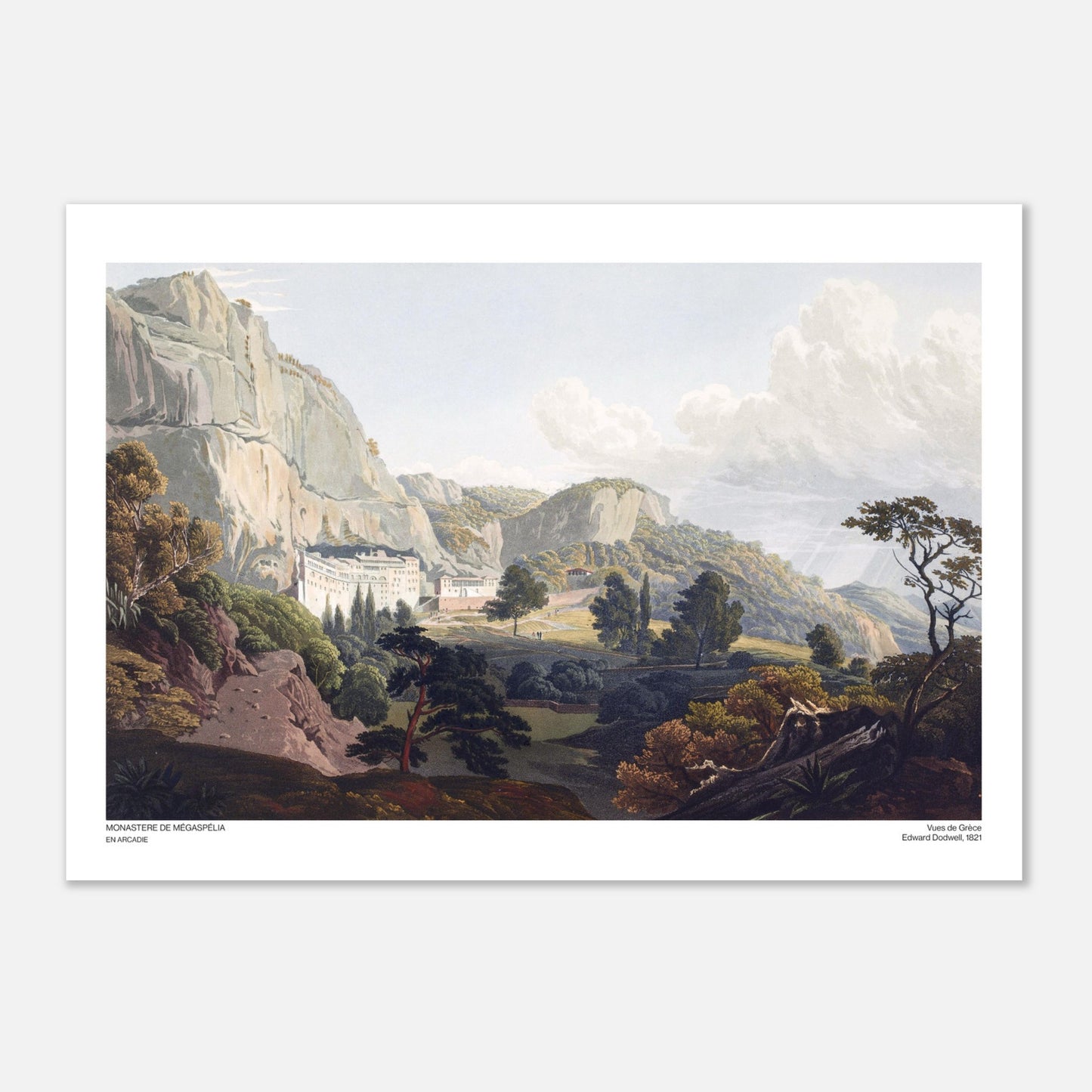 Monastère de Mégaspélia, en Arcadie - Illustration des Vues de Grèce par Edward Dodwell - Taille 29,7x42 cm (A3)