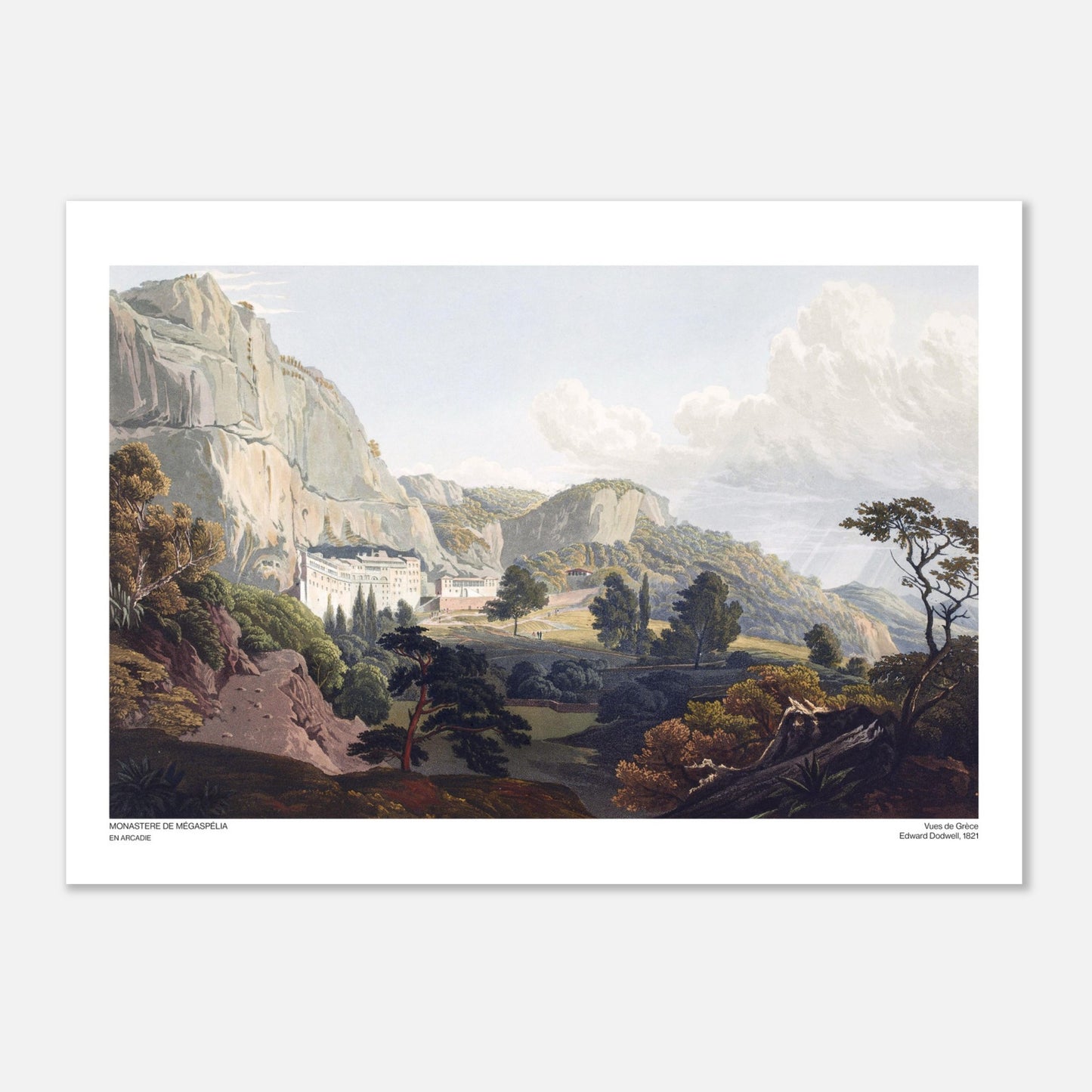 Monastère de Mégaspélia, en Arcadie - Illustration des Vues de Grèce par Edward Dodwell - Taille 50x70 cm