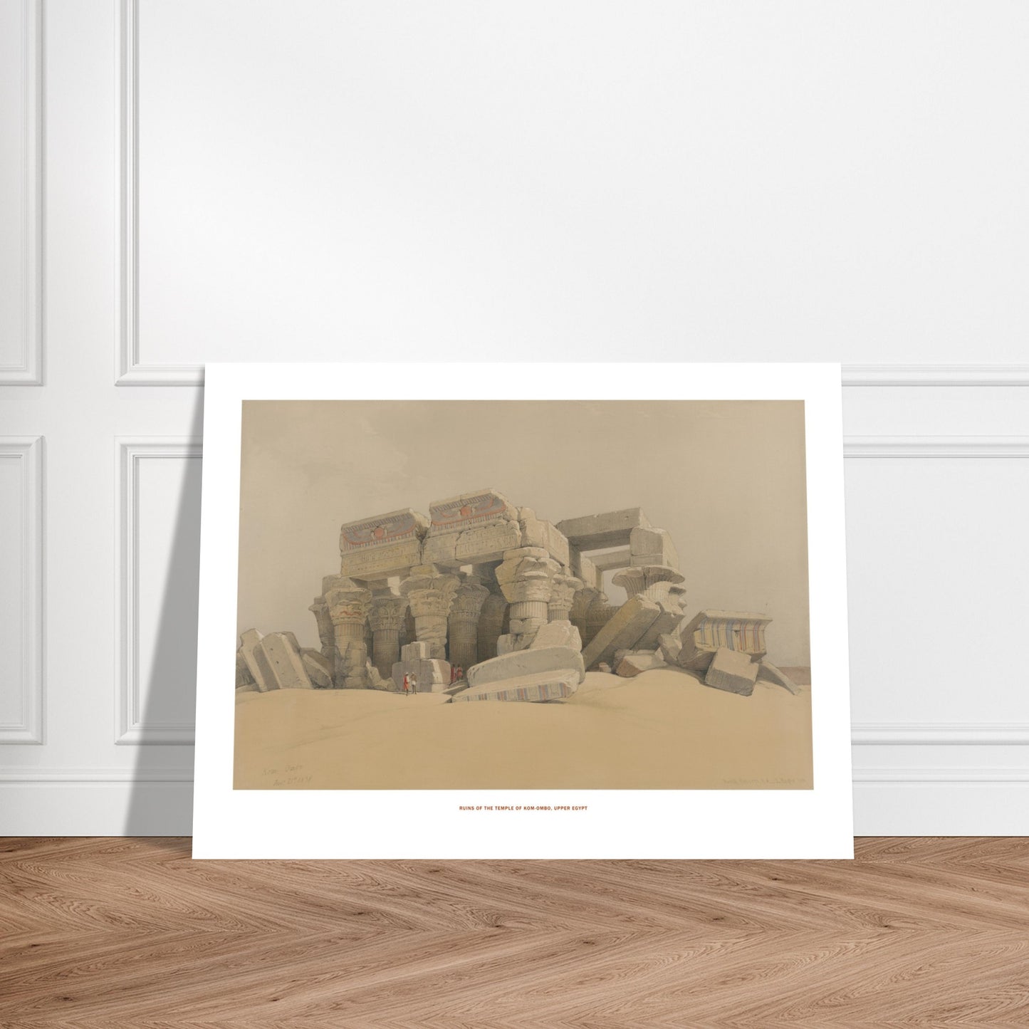 Illustration des ruines du temple de Kom Ombo en Haute-Égypte - David Roberts. Ruines du temple de Kom Ombo, Haute-Égypte, montrant des colonnes massives et des blocs de pierre effondrés dans un paysage désertique. Image d'illustration 7
