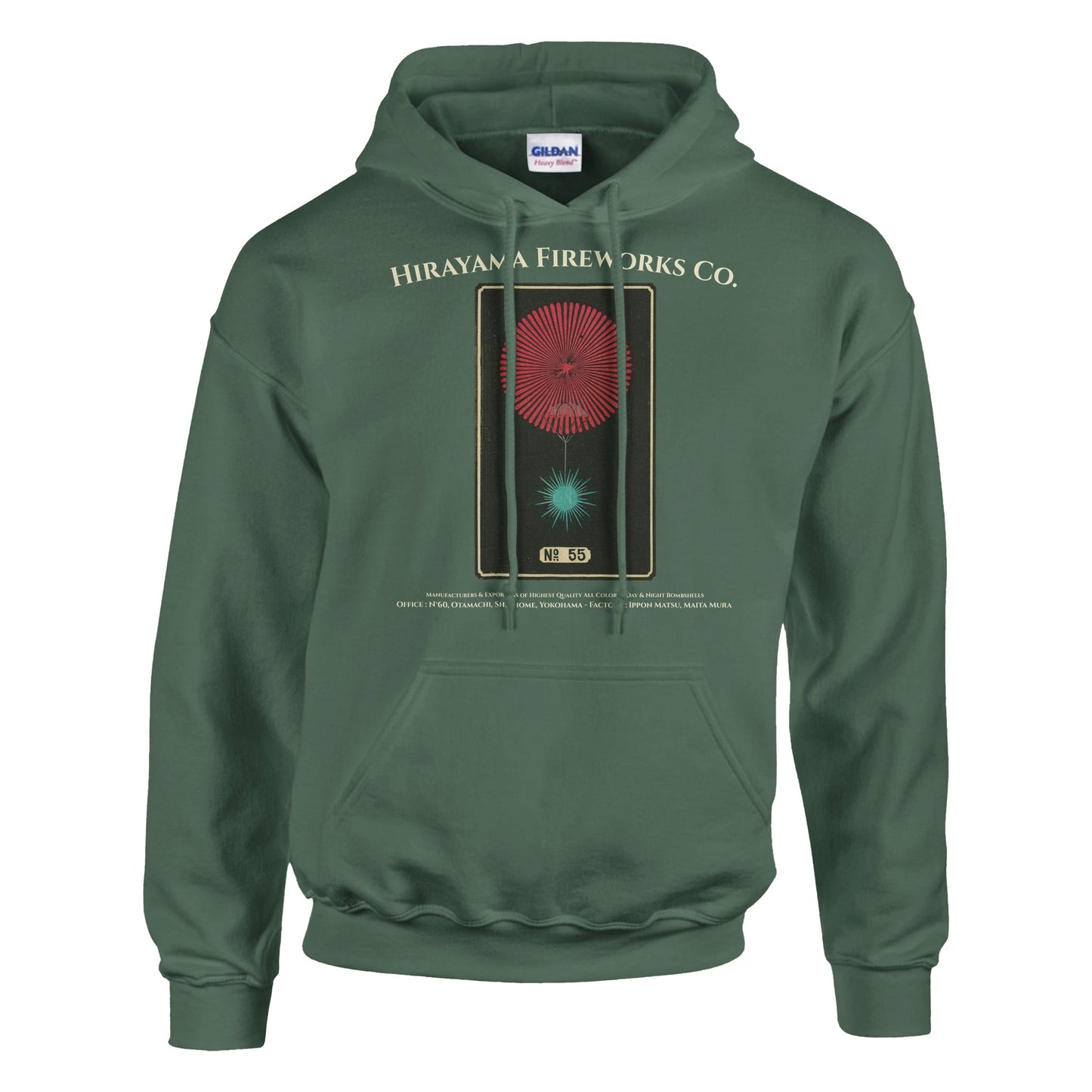 Sweat Hirayama Fireworks Co, modèle n°55 - Couleur Vert trellis