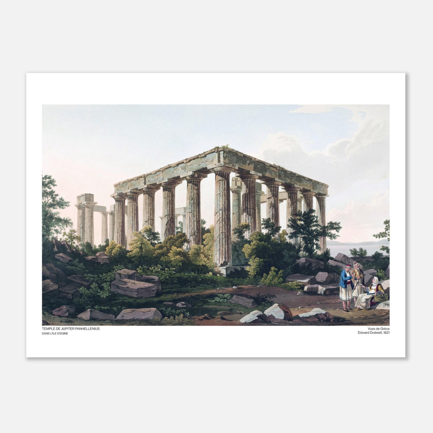 Temple de Jupiter Panhellenius, dans l'île d'Egine - Illustration des Vues de Grèce par Edward Dodwell - Taille 30x40 cm