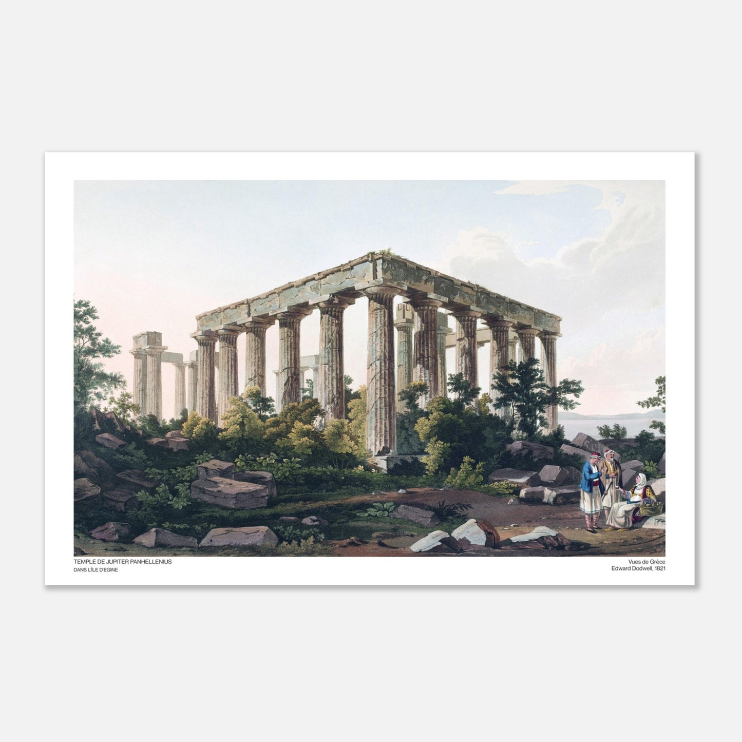 Temple de Jupiter Panhellenius, dans l'île d'Egine - Illustration des Vues de Grèce par Edward Dodwell - Taille 40x60 cm