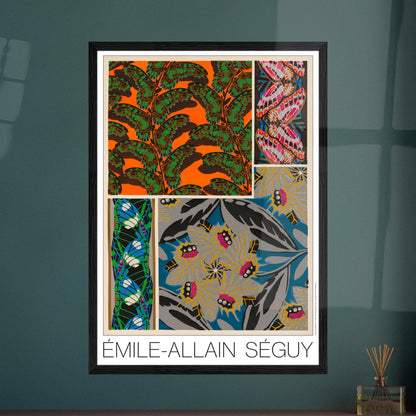 Affiche Papillons décoratifs - Composition N°1, Émile-Allain Séguy. Affiche d'Émile-Allain Séguy, 'Papillons décoratifs - Composition N°1', présentant des motifs de papillons et de feuilles dans des tons vifs de vert, orange, rose, bleu et gris. Image d'illustration 7