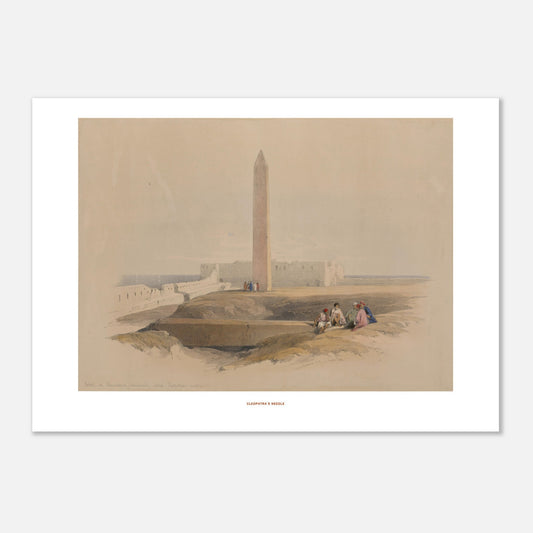 Illustration ancienne : L'Aiguille de Cléopâtre à Alexandrie, David Roberts (50x70 cm). Lithographie de David Roberts représentant l'aiguille de Cléopâtre à Alexandrie, avec des ruines antiques et des figures assises au premier plan.