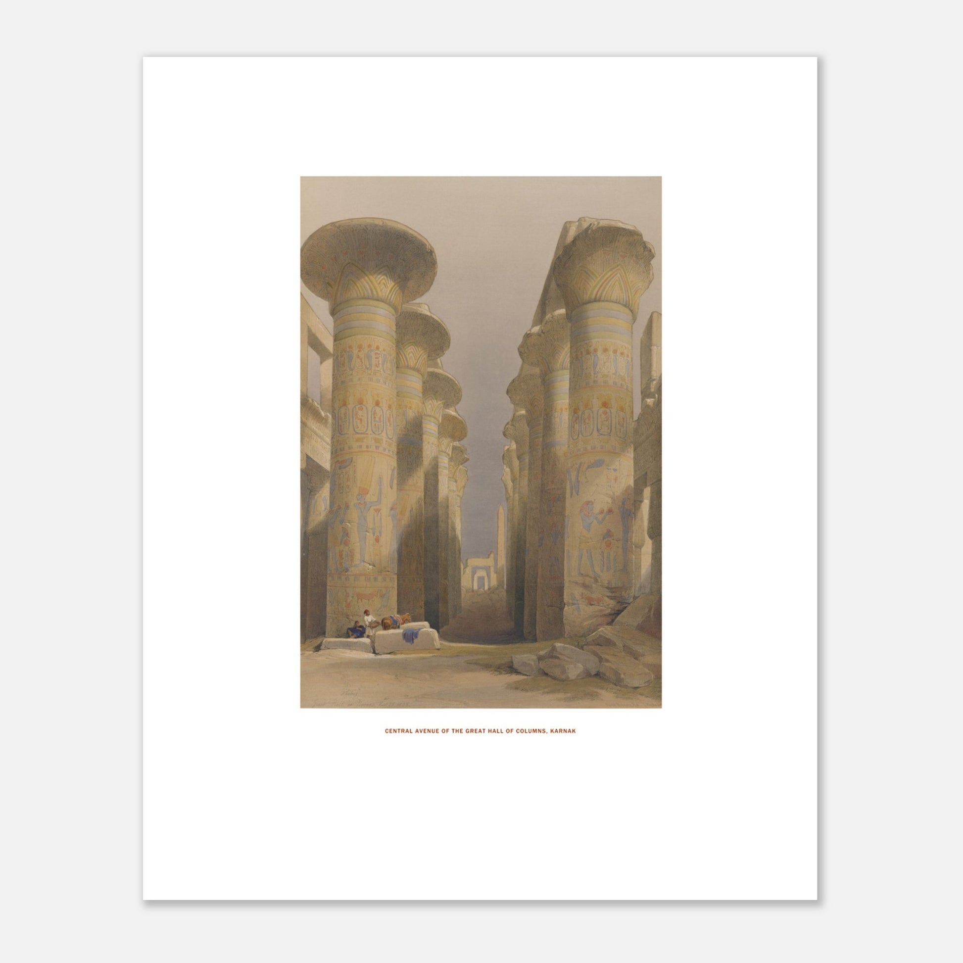 Avenue centrale de la grande salle des colonnes, Karnak - lithographie de David Roberts (1838). - Taille 40x50 cm