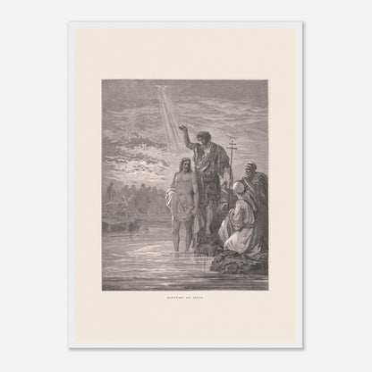 Baptême de Jésus dans le Jourdain – Illustration de Gustave Doré (42x59,4 cm (A2) / Cadre blanc). Illustration de Gustave Doré représentant le baptême de Jésus par Jean-Baptiste dans le Jourdain, avec la colombe du Saint-Esprit.