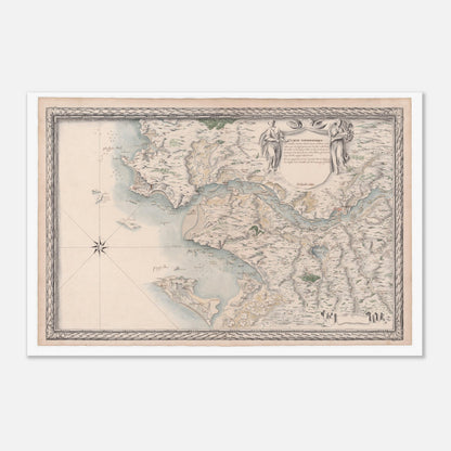 Planche ancienne : Carte du cours de la Loire, des entrées à Clermont (60x90 cm). Carte topographique ancienne montrant les entrées et le cours de la rivière de Loire et de ses affluents jusqu'à Clermont, par Louis-Nicolas de Clerville (1780).