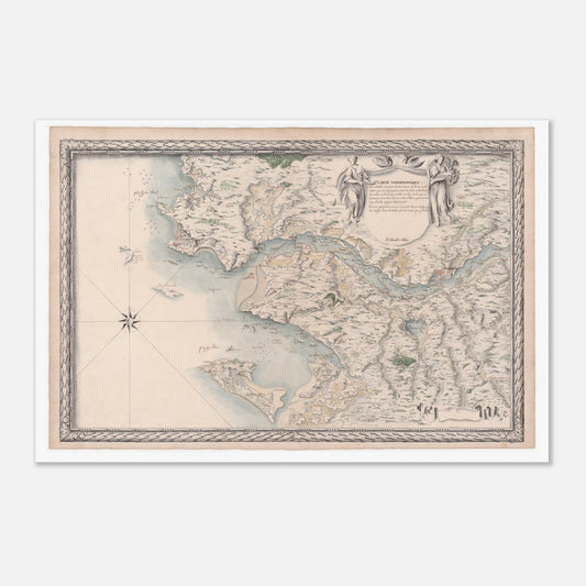 Planche ancienne : Carte du cours de la Loire, des entrées à Clermont (60x90 cm). Carte topographique ancienne montrant les entrées et le cours de la rivière de Loire et de ses affluents jusqu'à Clermont, par Louis-Nicolas de Clerville (1780).
