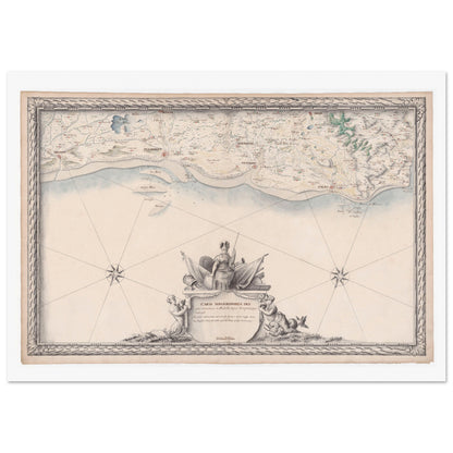 Carte maritime ancienne de la Picardie, de Nieuport à Audresselles (1680). Carte topographique ancienne des côtes maritimes de Picardie, de Nieuport à Audresselles, avec des détails côtiers et un cartouche ornemental. Image d'illustration 4