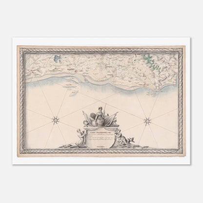 Carte maritime ancienne de la Picardie, de Nieuport à Audresselles (1680) (50x70 cm). Carte topographique ancienne des côtes maritimes de Picardie, de Nieuport à Audresselles, avec des détails côtiers et un cartouche ornemental.