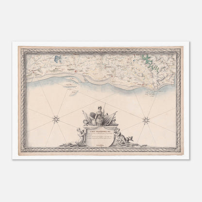 Carte maritime ancienne de la Picardie, de Nieuport à Audresselles (1680) (60x90 cm). Carte topographique ancienne des côtes maritimes de Picardie, de Nieuport à Audresselles, avec des détails côtiers et un cartouche ornemental.