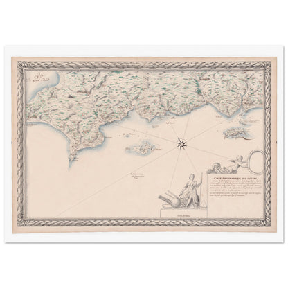 Carte maritime ancienne de Bretagne : Port-Louis à Audierne. Carte topographique ancienne des côtes maritimes de Bretagne, de Port Louis à Audierne, incluant les îles de Groix, Glénan, aux Moutons, Tudy et de Saint-Nom. Image d'illustration 3