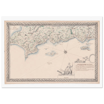 Carte maritime ancienne de Bretagne : Port-Louis à Audierne. Carte topographique ancienne des côtes maritimes de Bretagne, de Port Louis à Audierne, incluant les îles de Groix, Glénan, aux Moutons, Tudy et de Saint-Nom. Image d'illustration 4