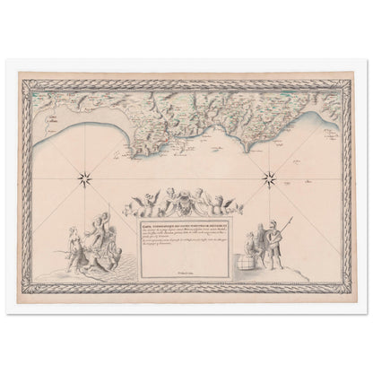 Planche ancienne : Carte maritime de Bretagne, de Saint-Brieuc au Mont-Saint-Michel. Carte topographique ancienne des côtes maritimes de Bretagne, de Saint-Brieuc au Mont-Saint-Michel, avec détail des rivières, des îles et un cartouche orné. Image d'illustration 3