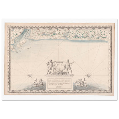 Planche ancienne : Carte maritime du Marensin et du Médoc. Carte topographique ancienne des côtes maritimes du Marensin et du Médoc, de l'étang de Contis à l'embouchure de la Garonne, avec la mer, les étangs et la végétation. Image d'illustration 4