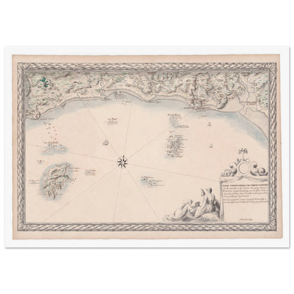 Planche ancienne : Carte maritime de Normandie, de Pontorson à Vaubigny. Carte topographique ancienne des côtes maritimes de Normandie, de Pontorson à Vaubigny, incluant les rivières et les îles. Image d'illustration 3