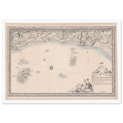 Planche ancienne : Carte maritime de Normandie, de Pontorson à Vaubigny. Carte topographique ancienne des côtes maritimes de Normandie, de Pontorson à Vaubigny, incluant les rivières et les îles. Image d'illustration 4