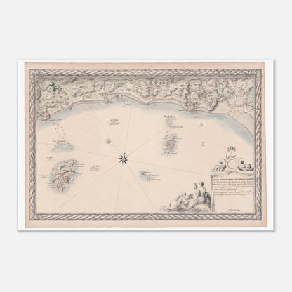 Planche ancienne : Carte maritime de Normandie, de Pontorson à Vaubigny (40x60 cm). Carte topographique ancienne des côtes maritimes de Normandie, de Pontorson à Vaubigny, incluant les rivières et les îles.