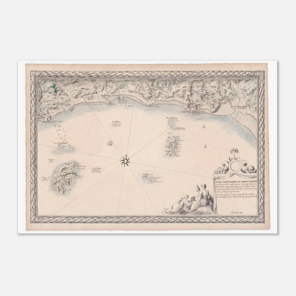 Planche ancienne : Carte maritime de Normandie, de Pontorson à Vaubigny (60x90 cm). Carte topographique ancienne des côtes maritimes de Normandie, de Pontorson à Vaubigny, incluant les rivières et les îles.