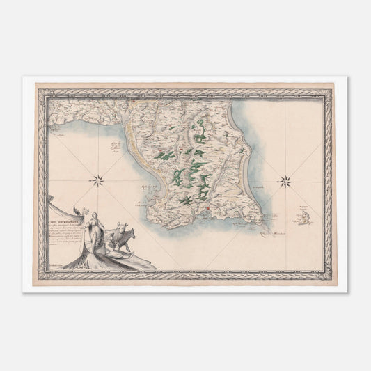 Carte maritime ancienne de Normandie : Vaubigny à Marigny (60x90 cm). Carte topographique ancienne des côtes maritimes de Normandie, de Vaubigny à Marigny, avec les rivières et les îles de Pelée, d'Origny et de Saint-Marcouf.