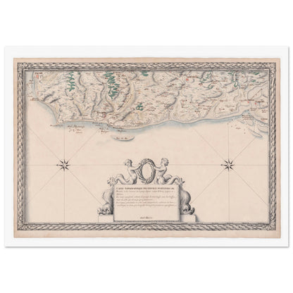 Planche ancienne : Carte maritime de Picardie, de Saint-Valery à Calais. Carte topographique ancienne des côtes maritimes de Picardie et des rivières, de Saint-Valery à Calais, avec un cartouche central et des détails géographiques. Image d'illustration 3