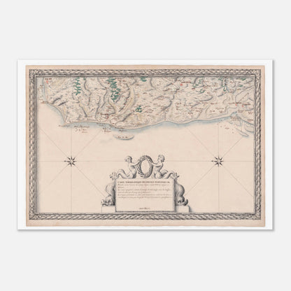 Planche ancienne : Carte maritime de Picardie, de Saint-Valery à Calais (40x60 cm). Carte topographique ancienne des côtes maritimes de Picardie et des rivières, de Saint-Valery à Calais, avec un cartouche central et des détails géographiques.