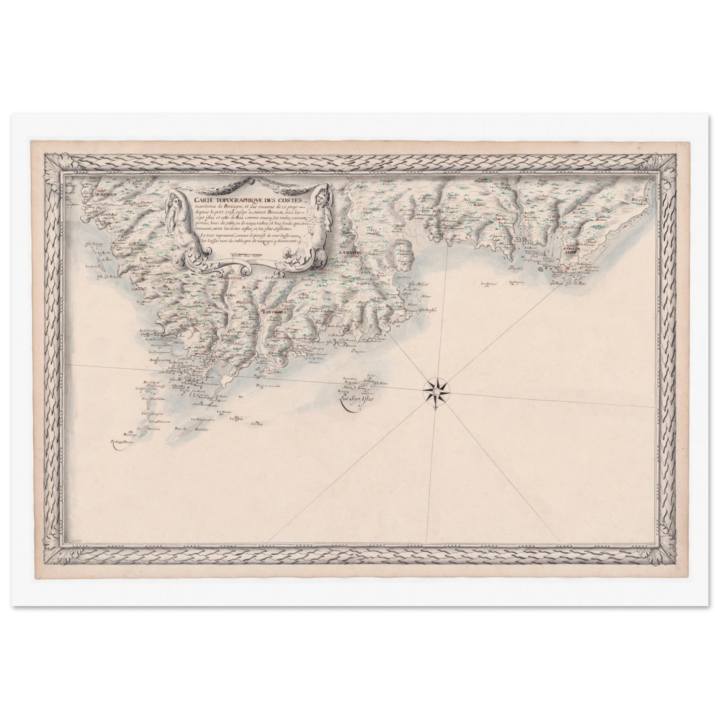 Carte topographique des côtes maritimes de Bretagne, et des rivières de ce pays depuis Port Crist (Pont-Christ / Plouescat) jusqu'à Saint-Brieuc, avec les Sept-Îles et l'île de Batz. - image 51734232924493