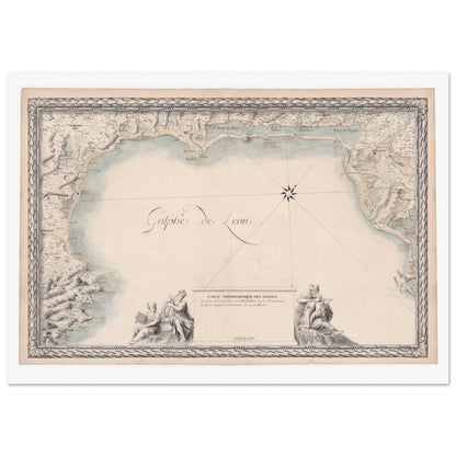 Planche ancienne : Carte du Languedoc et du Roussillon (1680). Carte topographique ancienne des côtes maritimes du Languedoc et du Roussillon, depuis l'embouchure du Rhône jusqu'à Port-Vendres, avec des ornements et des allégories. Image d'illustration 4