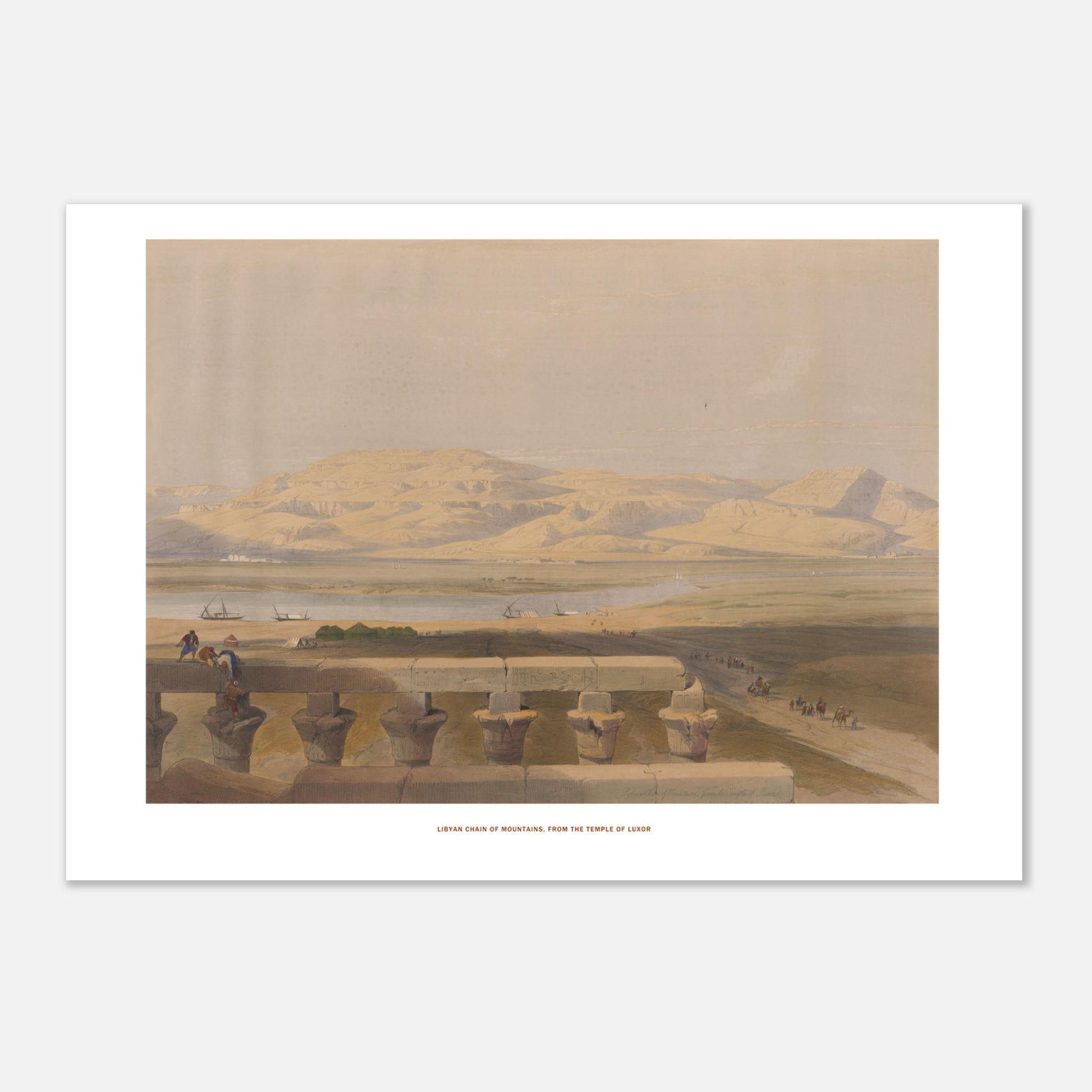 Chaîne libyenne de montagnes, depuis le temple de Louxor - lithographie de David Roberts (1838). - Taille 29,7x42 cm (A3)