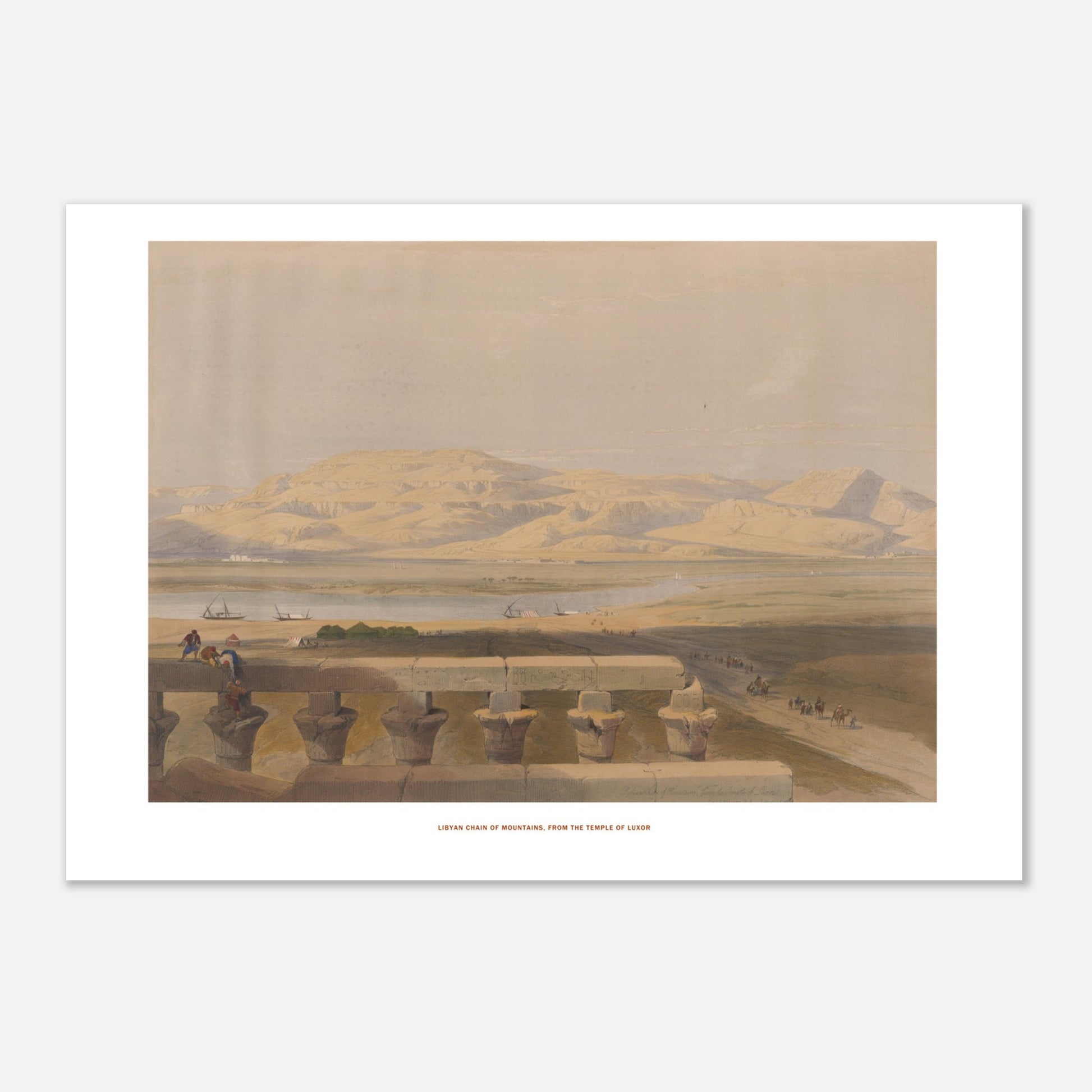 Chaîne libyenne de montagnes, depuis le temple de Louxor - lithographie de David Roberts (1838). - Taille 42x59,4 cm (A2)