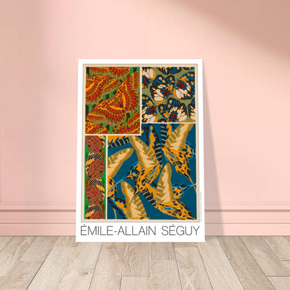 Composition décorative N°3 : Papillons par Émile-Allain Séguy. Affiche d'Émile-Allain Séguy présentant des motifs de papillons et des ornements, dans des tons vifs de rouge, jaune, bleu et vert. Image d'illustration 8