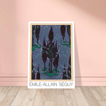 Cyprès nocturnes sur fond bleu - Samarkande, motifs orientaux par Émile-Allain Séguy. Motifs de Samarkande par Émile-Allain Séguy : des cyprès sombres et des branches fleuries sur un fond bleu grisé. Image d'illustration 8