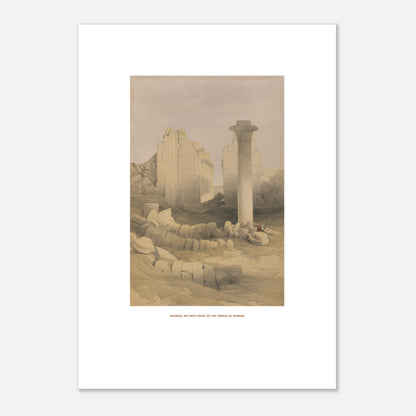 Planche : Dromos ou première cour du temple de Karnak - David Roberts (29,7x42 cm (A3)). Lithographie ancienne représentant le dromos ou la première cour du temple de Karnak, avec des colonnes massives et des blocs de pierre éparpillés.