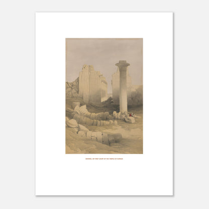 Planche : Dromos ou première cour du temple de Karnak - David Roberts (30x40 cm). Lithographie ancienne représentant le dromos ou la première cour du temple de Karnak, avec des colonnes massives et des blocs de pierre éparpillés.