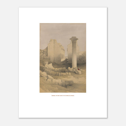 Planche : Dromos ou première cour du temple de Karnak - David Roberts (40x50 cm). Lithographie ancienne représentant le dromos ou la première cour du temple de Karnak, avec des colonnes massives et des blocs de pierre éparpillés.