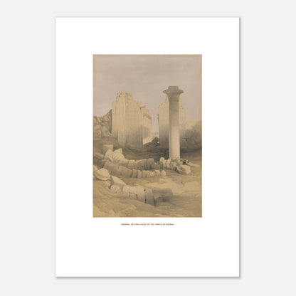 Planche : Dromos ou première cour du temple de Karnak - David Roberts (42x59,4 cm (A2)). Lithographie ancienne représentant le dromos ou la première cour du temple de Karnak, avec des colonnes massives et des blocs de pierre éparpillés.