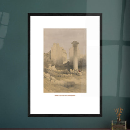 Planche : Dromos ou première cour du temple de Karnak - David Roberts. Lithographie ancienne représentant le dromos ou la première cour du temple de Karnak, avec des colonnes massives et des blocs de pierre éparpillés. Image d'illustration 6