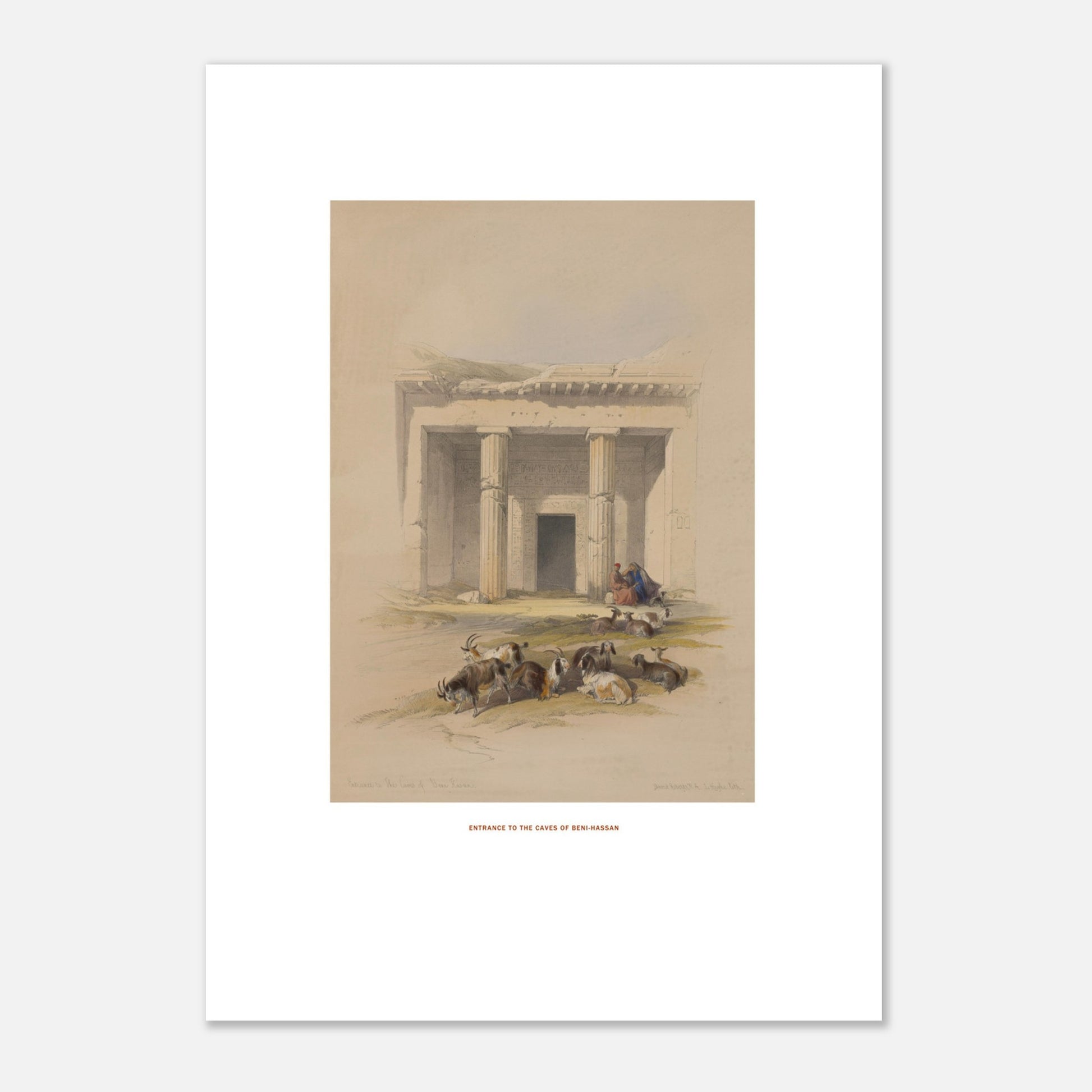 Entrée des grottes de Beni Hassan - lithographie de David Roberts (1838). - Taille 42x59,4 cm (A2)