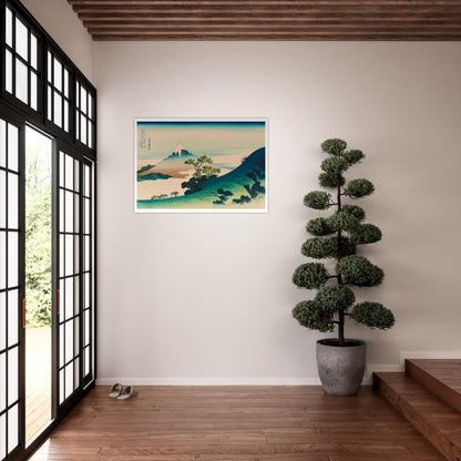 Estampe La passe d’Inume dans la province de Kai - Hokusai. Estampe ukiyo-e montrant le Mont Fuji à travers la passe d'Inume, avec des voyageurs à dos de mulet sur une crête verdoyante et un ciel clair. Image d'illustration 8