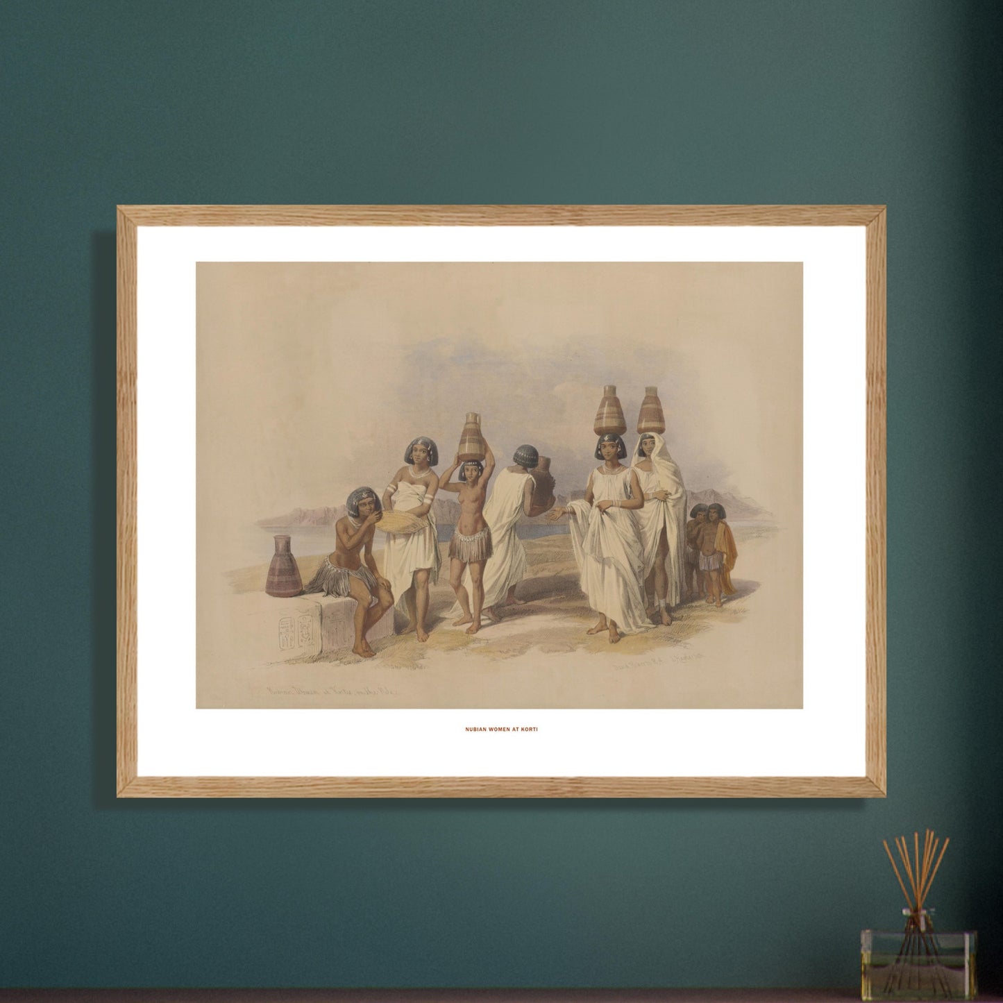 Illustration de femmes nubiennes à Korti par David Roberts. Lithographie dépeignant des femmes nubiennes portant des jarres sur la tête, sur une rive, avec des montagnes et un lac en arrière-plan. Image d'illustration 6