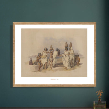 Illustration de femmes nubiennes à Korti par David Roberts. Lithographie dépeignant des femmes nubiennes portant des jarres sur la tête, sur une rive, avec des montagnes et un lac en arrière-plan. Image d'illustration 6