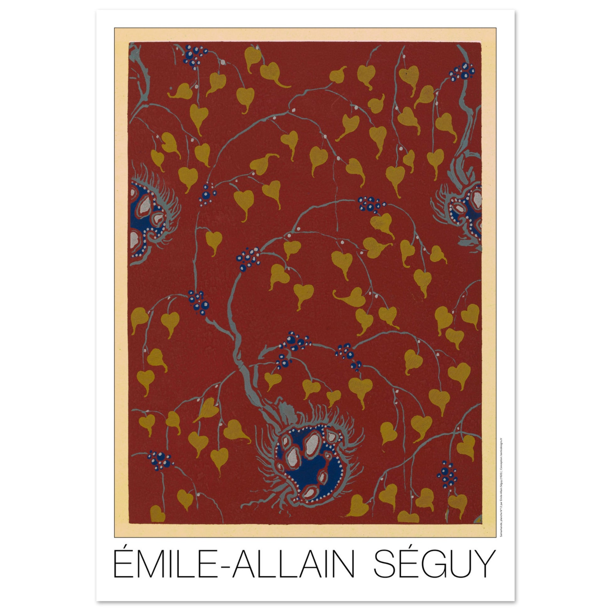 Fond rouge avec feuilles dorées - Samarkande, motifs orientaux par Émile-Allain Séguy - Taille 84,1x118,9 cm (A0)