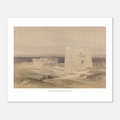 Gravure ancienne : Temple d'Edfou en Haute-Égypte - David Roberts (40x50 cm). Lithographie ancienne du temple d'Edfou en Égypte, avec des ruines et des personnages sur un terrain désertique.