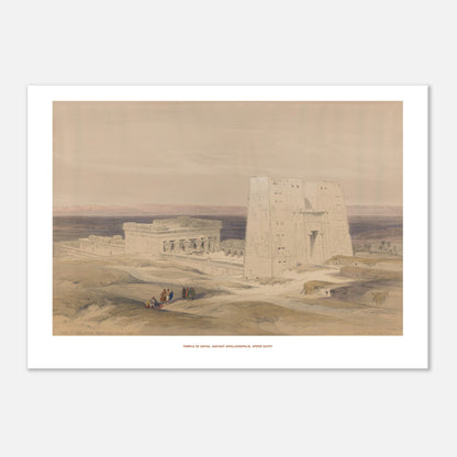 Gravure ancienne : Temple d'Edfou en Haute-Égypte - David Roberts (42x59,4 cm (A2)). Lithographie ancienne du temple d'Edfou en Égypte, avec des ruines et des personnages sur un terrain désertique.